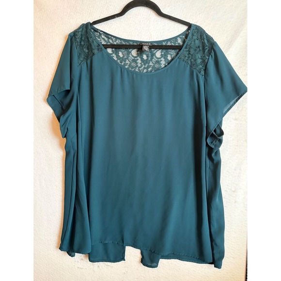 torrid Tops - Torrid 4 Teal Lace Yoke Split Back Blouse Top Plus Size 4x 26
